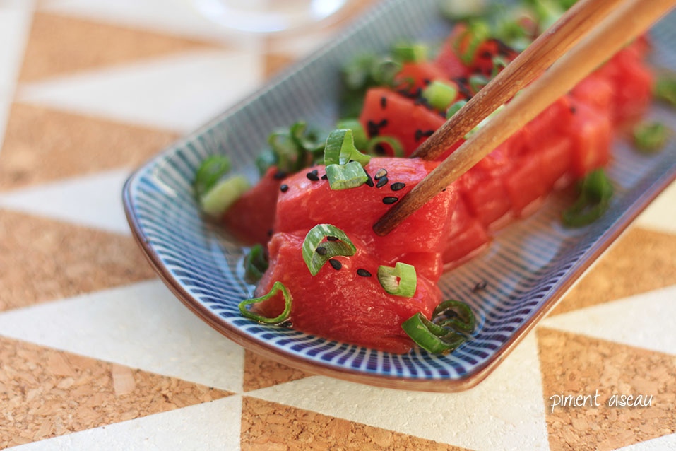 Sashimi vegan à la pastèque rôtie u2013 PIMENT OISEAU